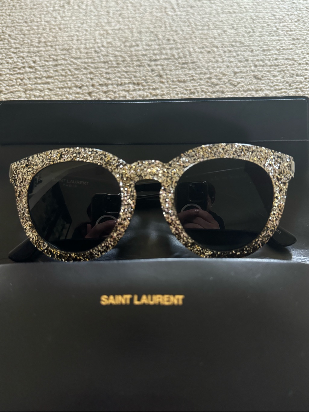 Saint Laurent Gold Glitter Round Sunglasses